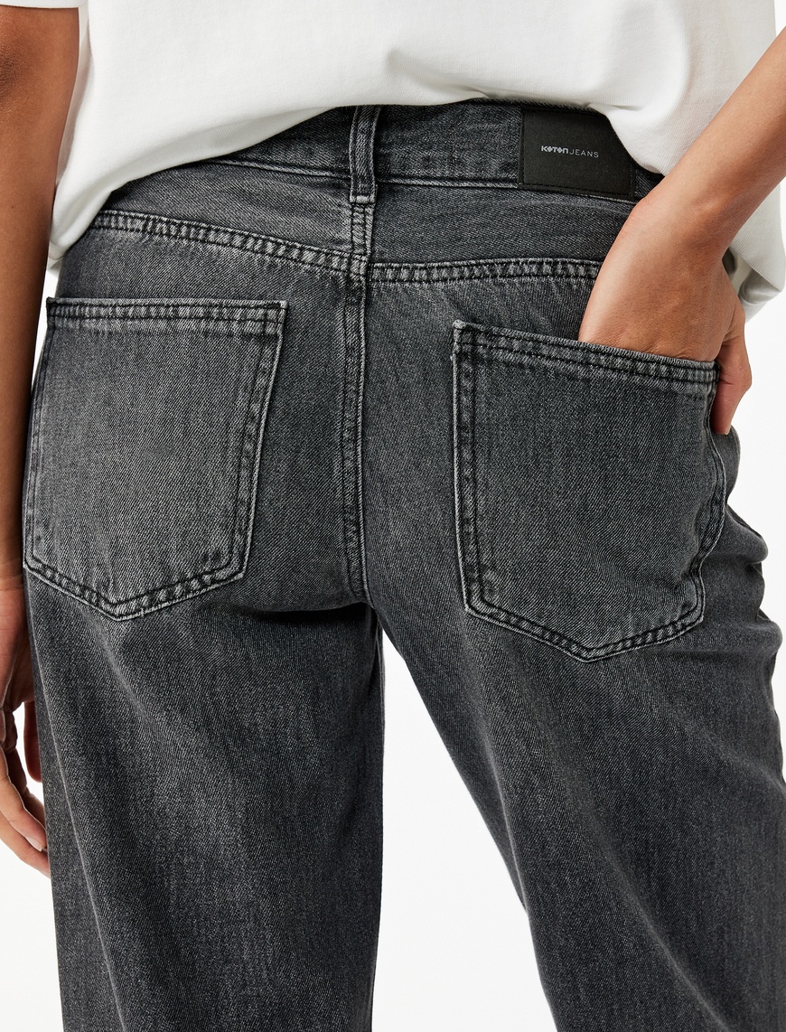   Yıkamalı Cepli Normal Bel Düz Paça Jean Pantolon -  Longer Straight Fit Jean