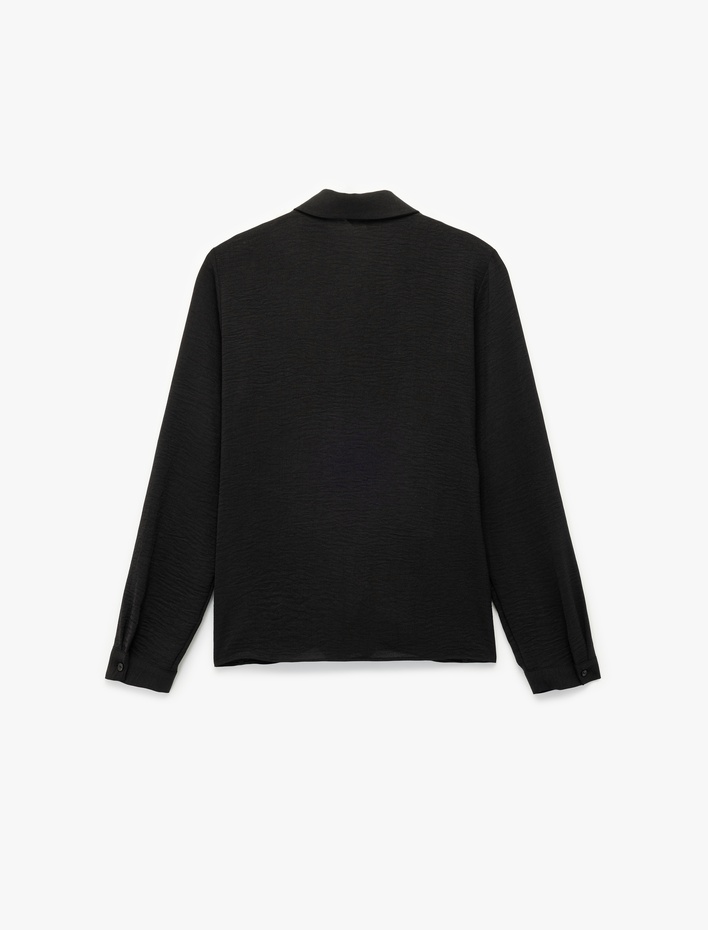  Aerobin Kumaş Önden Bağlama Detaylı Klasik Yaka Uzun Kollu Gömlek