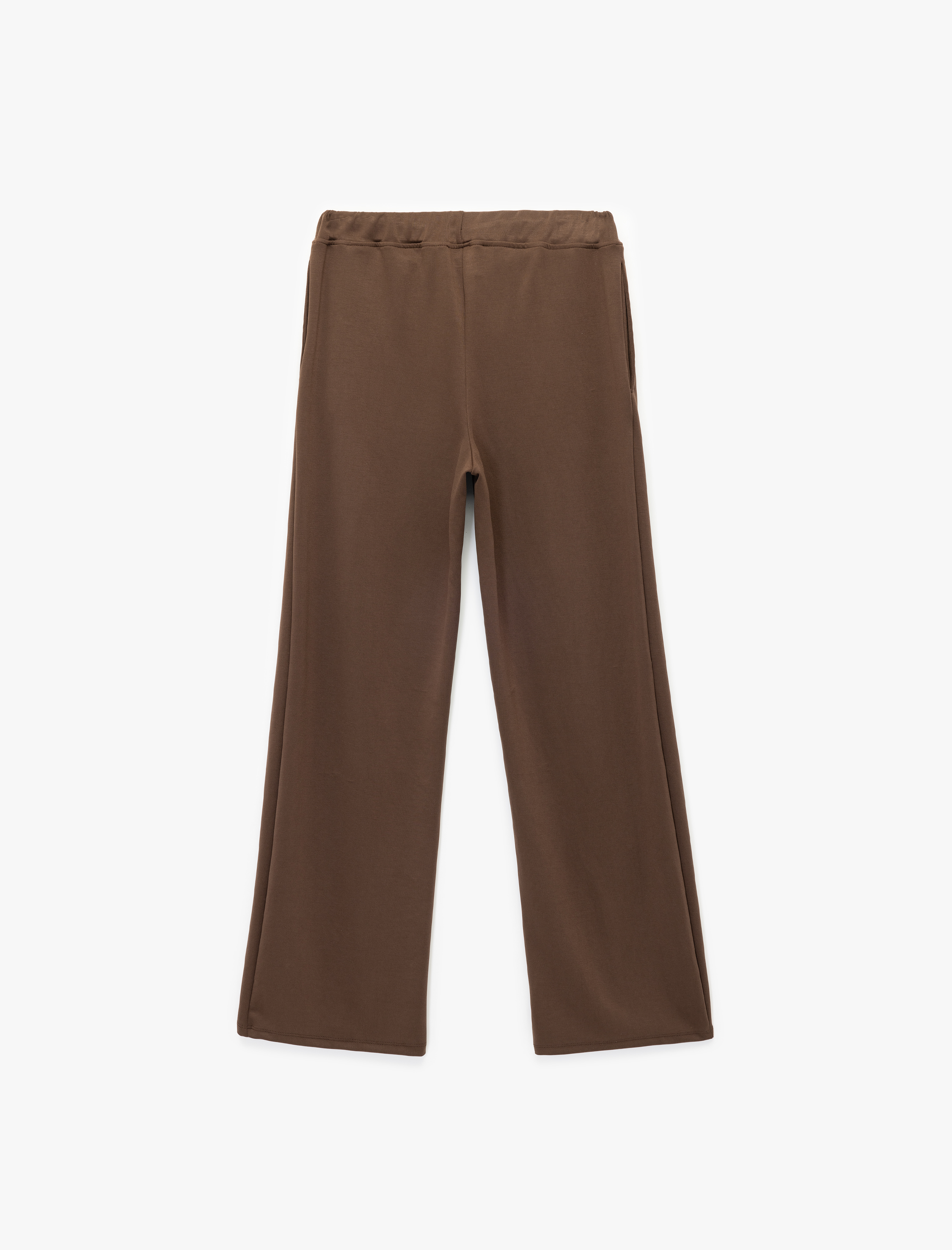   Beli Bağcıklı Cepli Nervür Detaylı Modal Kumaş Düz Bol Paça Eşofman Altı