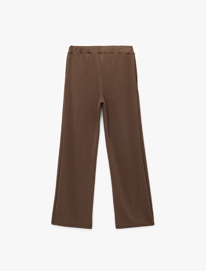  Beli Bağcıklı Cepli Nervür Detaylı Modal Kumaş Düz Bol Paça Eşofman Altı