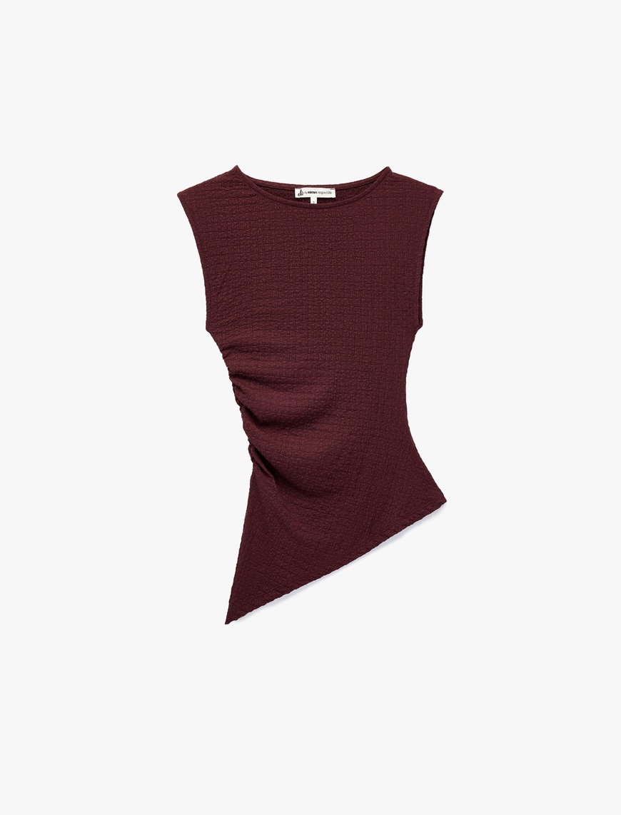   Slim Fit Asimetrik Bisiklet Yaka Bürümcük Kolsuz Tişört