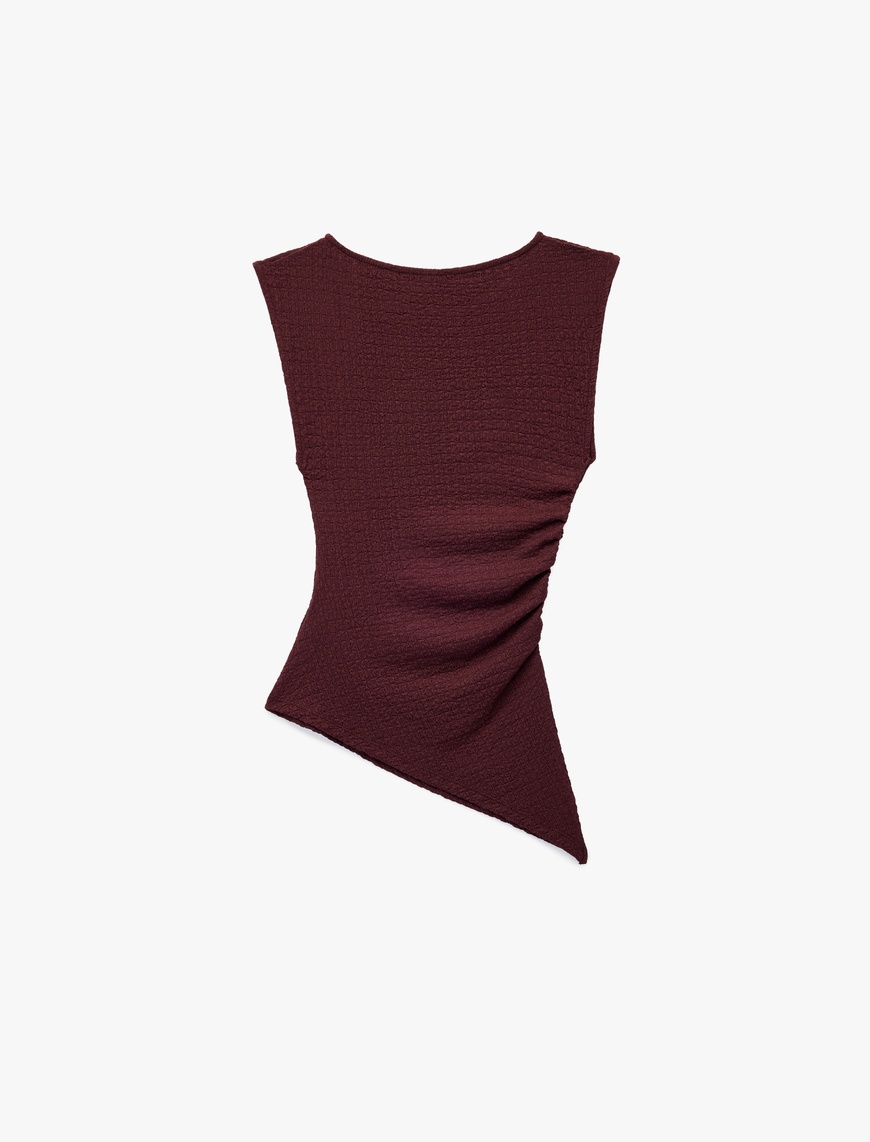   Slim Fit Asimetrik Bisiklet Yaka Bürümcük Kolsuz Tişört