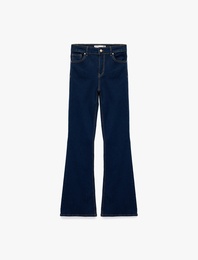 Dar Kalıp Pamuklu Yüksek Bel İspanyol Paça Jean Pantolon - Flare Jeans