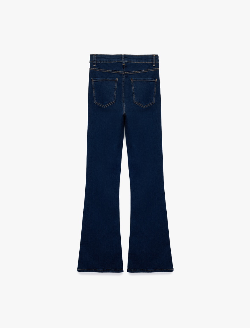   Dar Kalıp Pamuklu Yüksek Bel İspanyol Paça Jean Pantolon - Flare Jeans