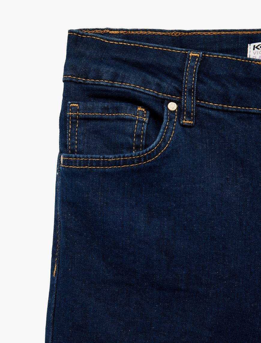   Dar Kalıp Pamuklu Yüksek Bel İspanyol Paça Jean Pantolon - Flare Jeans