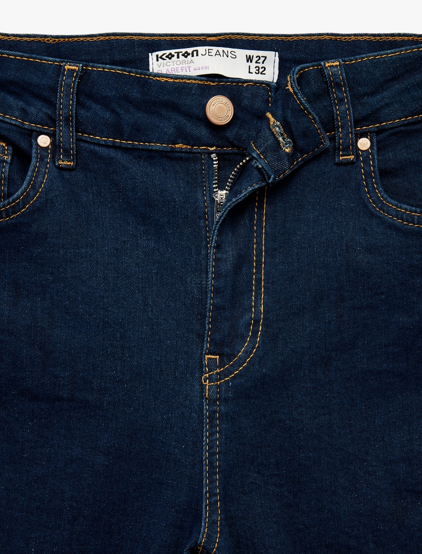   Dar Kalıp Pamuklu Yüksek Bel İspanyol Paça Jean Pantolon - Flare Jeans