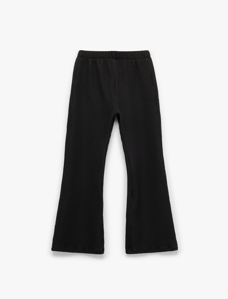  Kız Çocuk Beli Lastikli Dokulu  Basic İspanyol Paça Pantolon