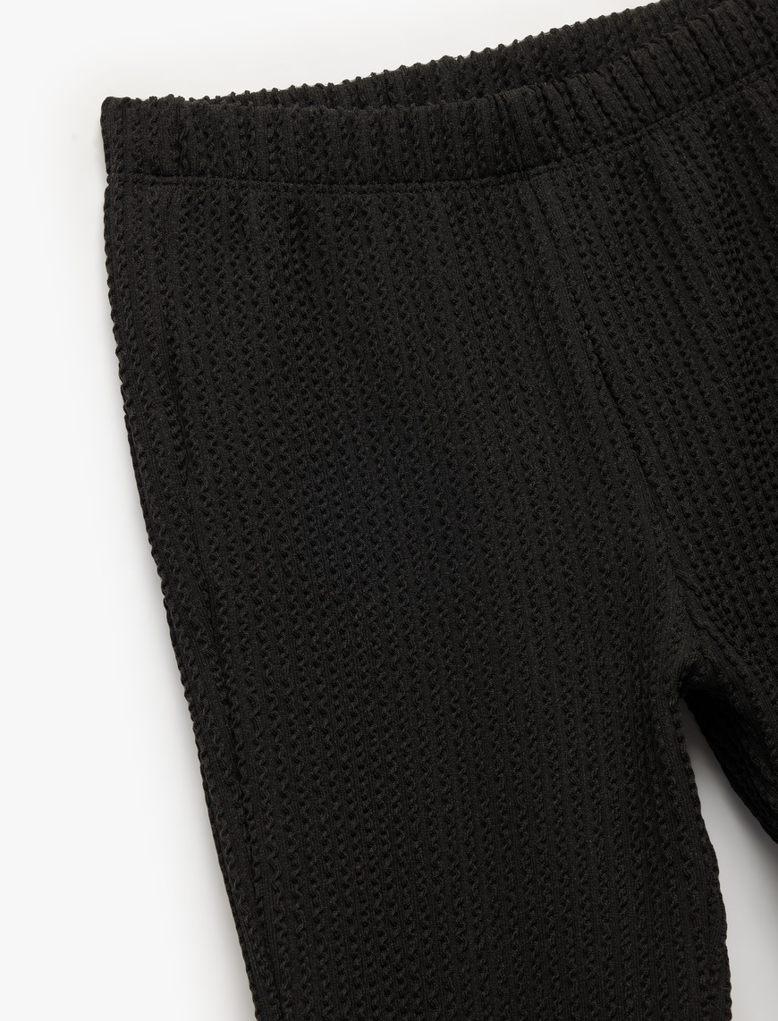  Kız Çocuk Beli Lastikli Dokulu  Basic İspanyol Paça Pantolon