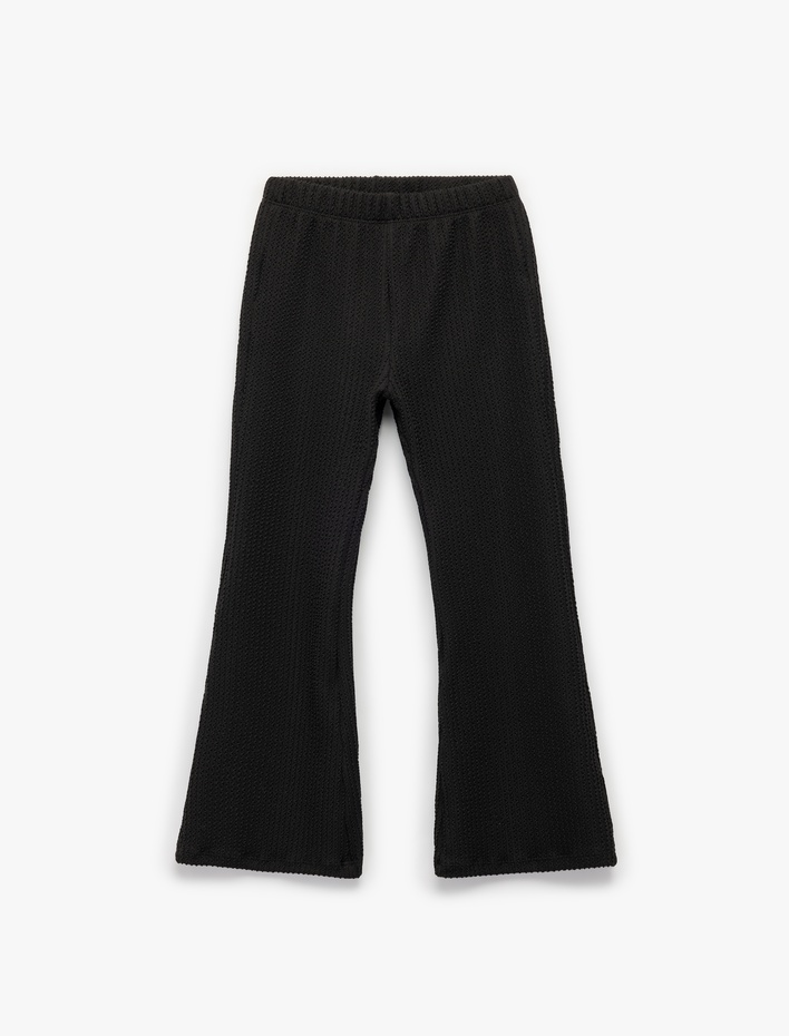Kız Çocuk Beli Lastikli Dokulu  Basic İspanyol Paça Pantolon