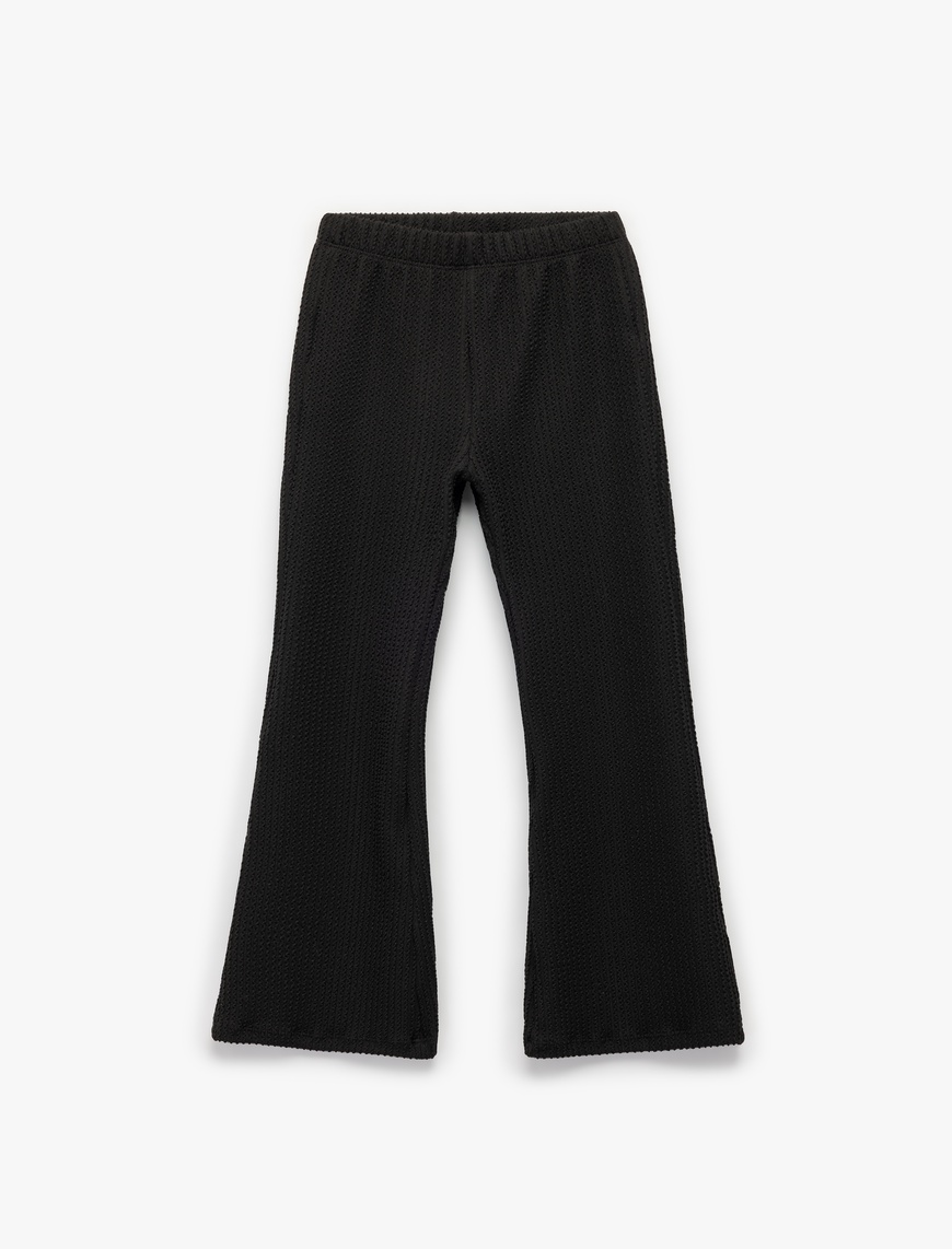  Kız Çocuk Beli Lastikli Dokulu  Basic İspanyol Paça Pantolon