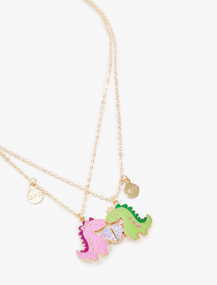 Kadın Mıknatıslı Dinozorlu 2'li Arkadaşlık Kolyesi