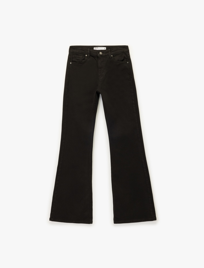  Yüksek Bel Dar Kalıp Pamuklu İspanyol Paça Jean Pantolon - Flare Jeans