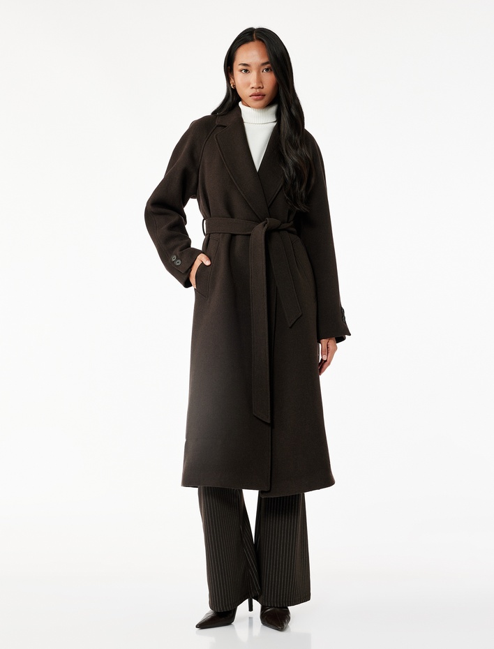  Uzun Kollu Kemerli Cepli Kruvaze Uzun Kaşe Kaban