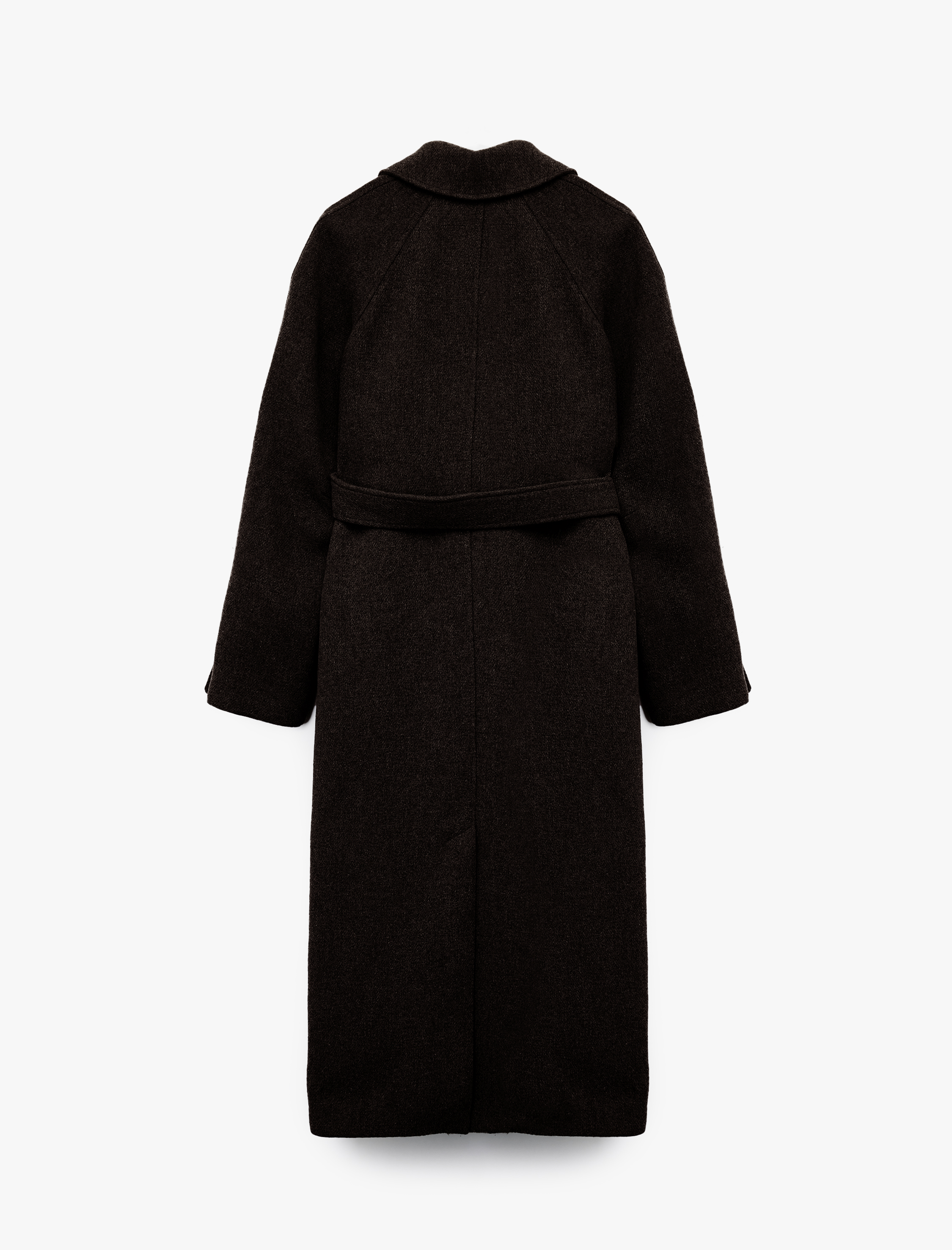   Uzun Kollu Kemerli Cepli Kruvaze Uzun Kaşe Kaban