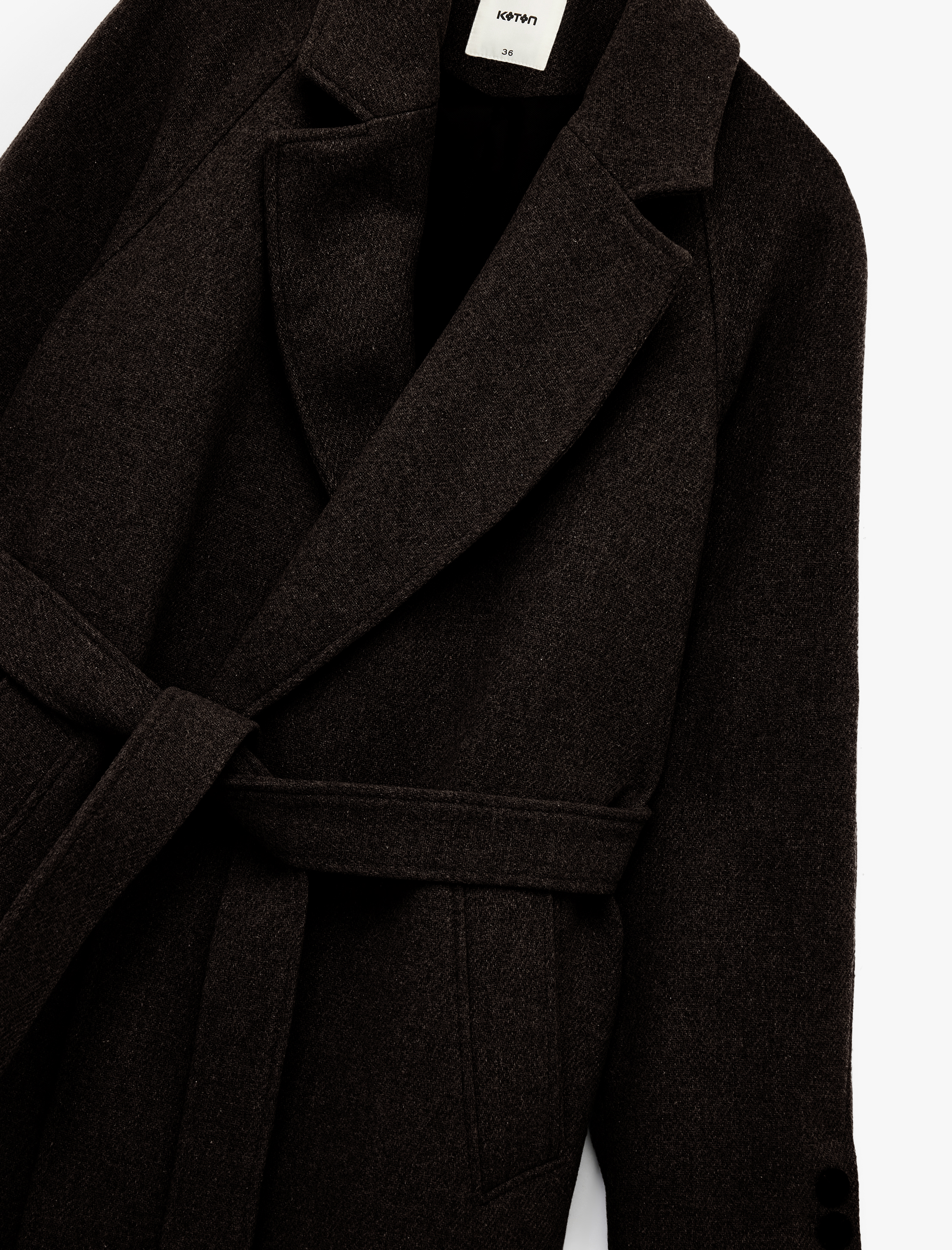   Uzun Kollu Kemerli Cepli Kruvaze Uzun Kaşe Kaban