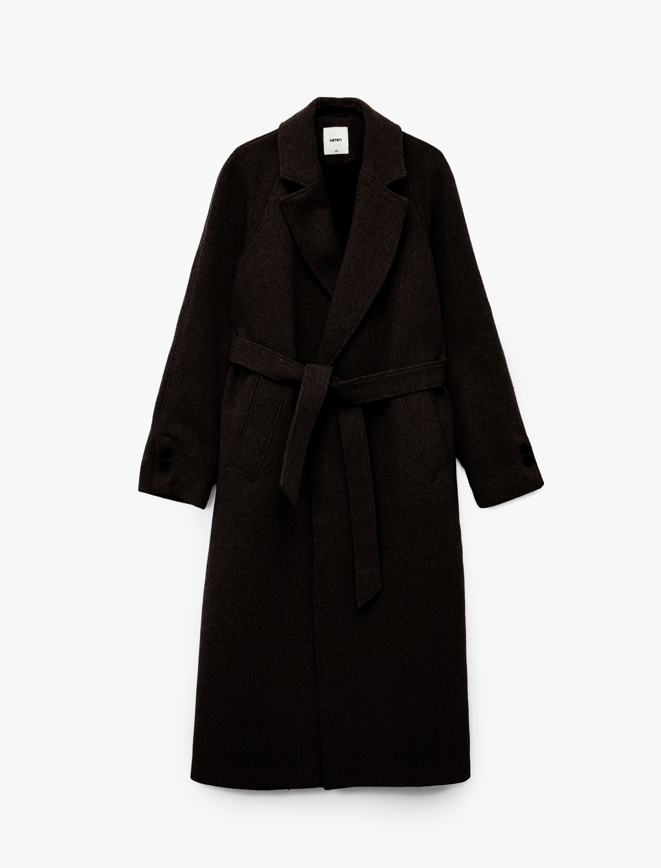   Uzun Kollu Kemerli Cepli Kruvaze Uzun Kaşe Kaban