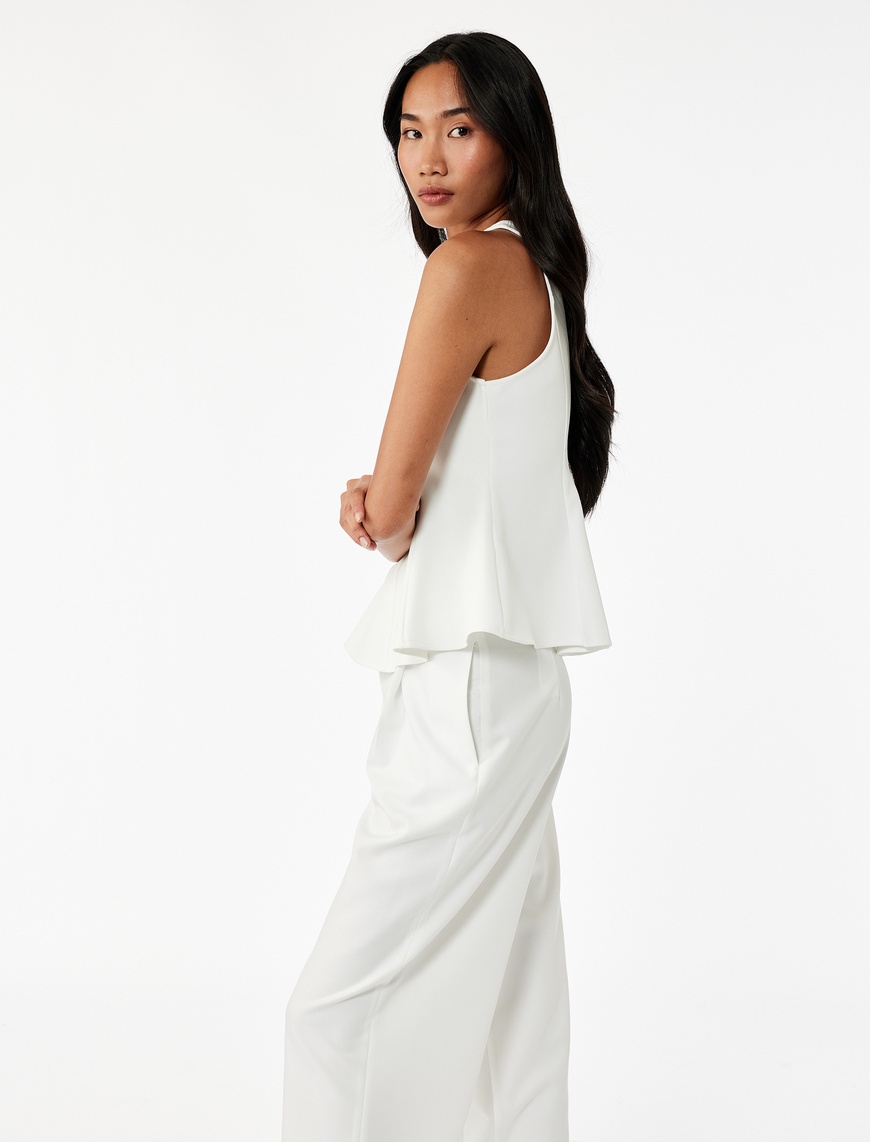   Slim Fit Kolsuz Bisiklet Yaka Peplum Bluz