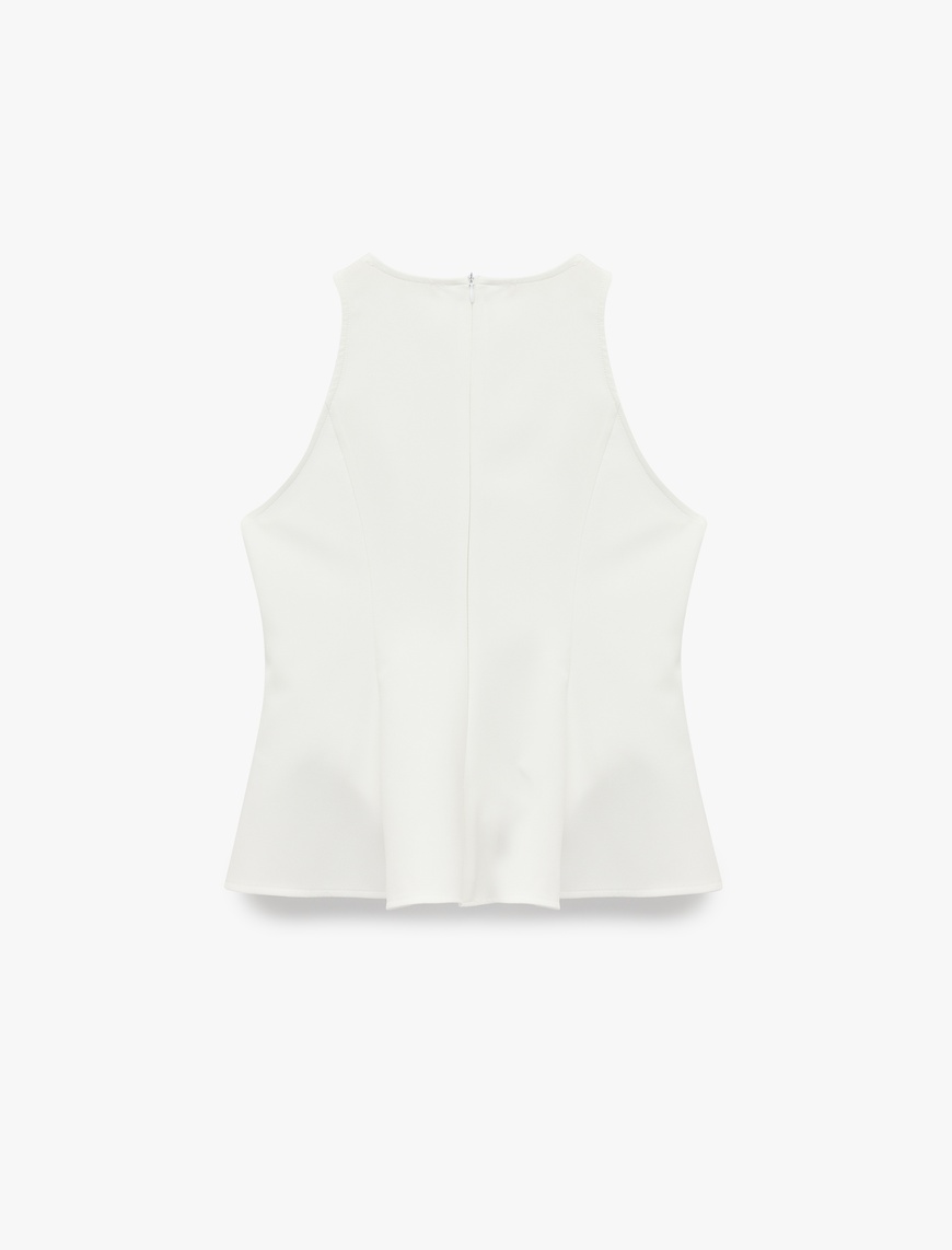   Slim Fit Kolsuz Bisiklet Yaka Peplum Bluz