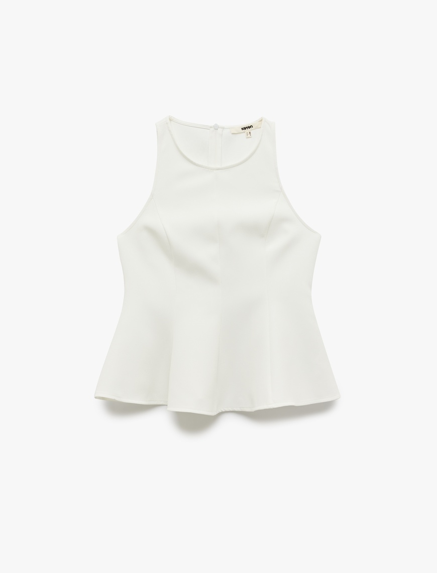   Slim Fit Kolsuz Bisiklet Yaka Peplum Bluz