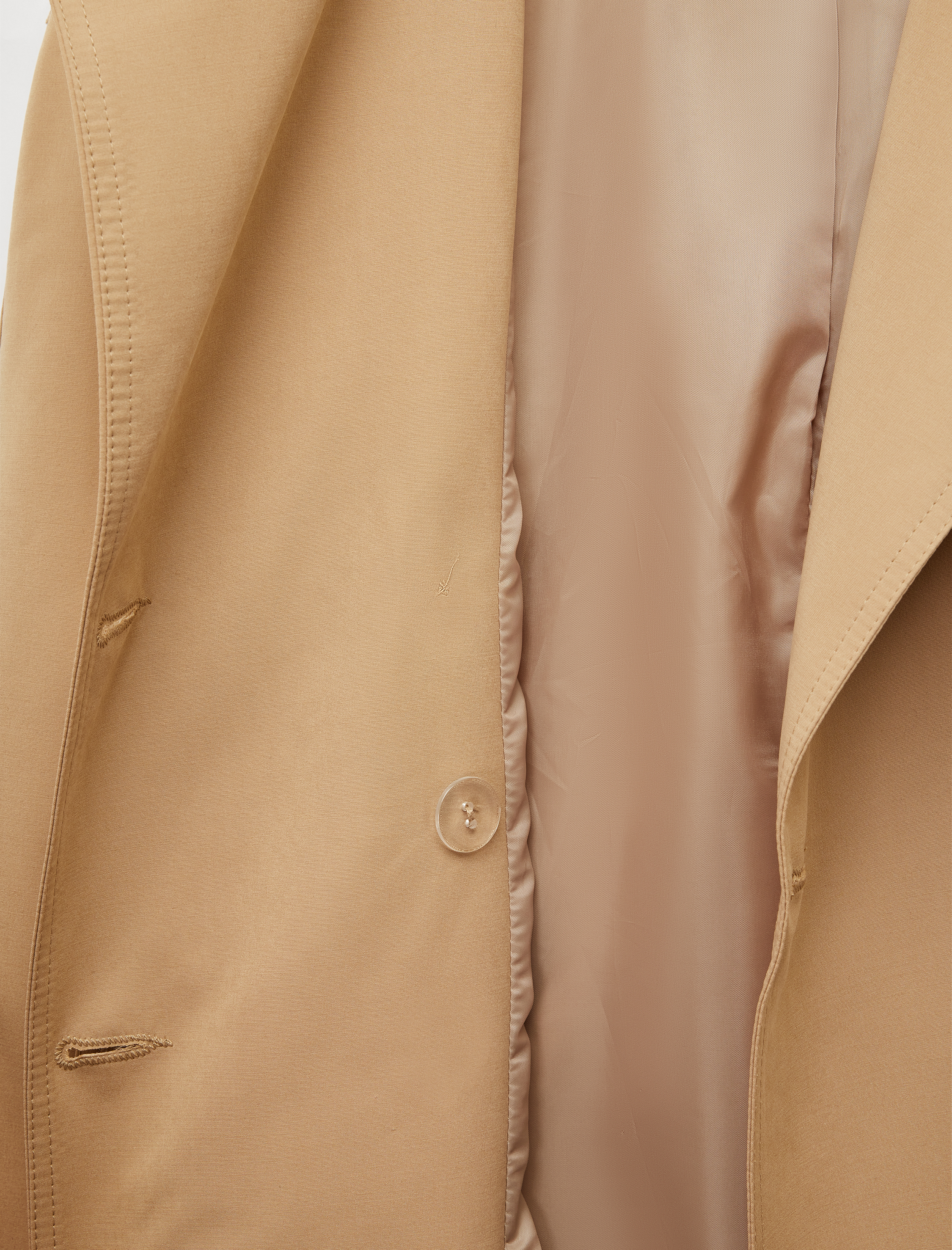   Kruvaze Uzun Kollu Cepli Düğmeli Kemerli Gabardin Trençkot