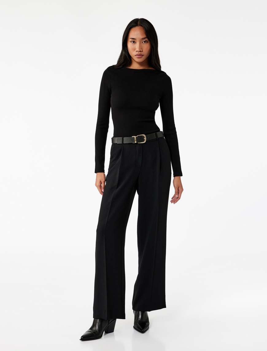   Pamuklu Uzun Kollu Bisiklet Yaka Slim Fit Basic Tişört
