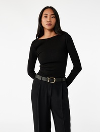 Pamuklu Uzun Kollu Bisiklet Yaka Slim Fit Basic Tişört