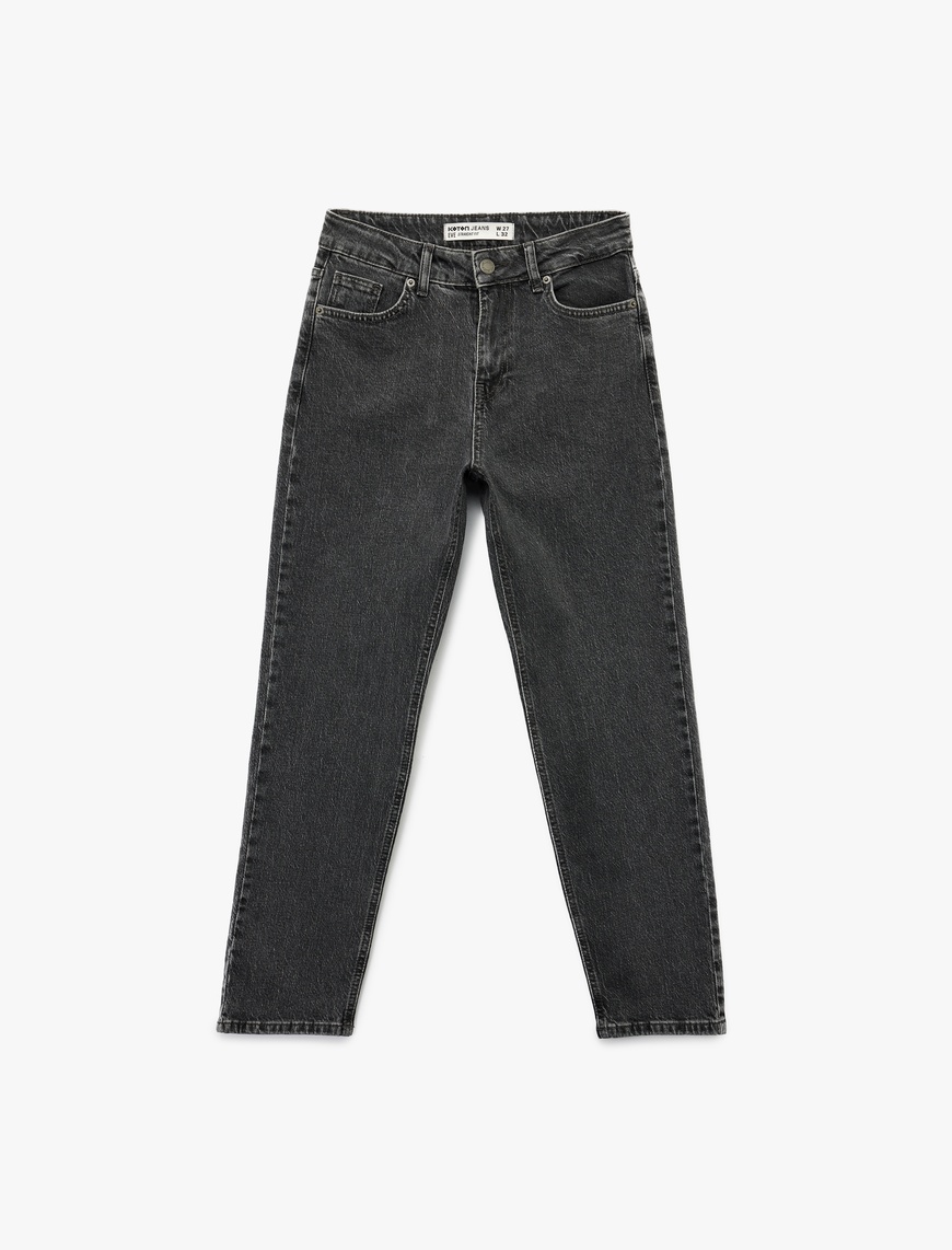   Standart Bel Düz Paça Düğmeli Cepli Straight Fit Jean Pantolon - Straight Jeans