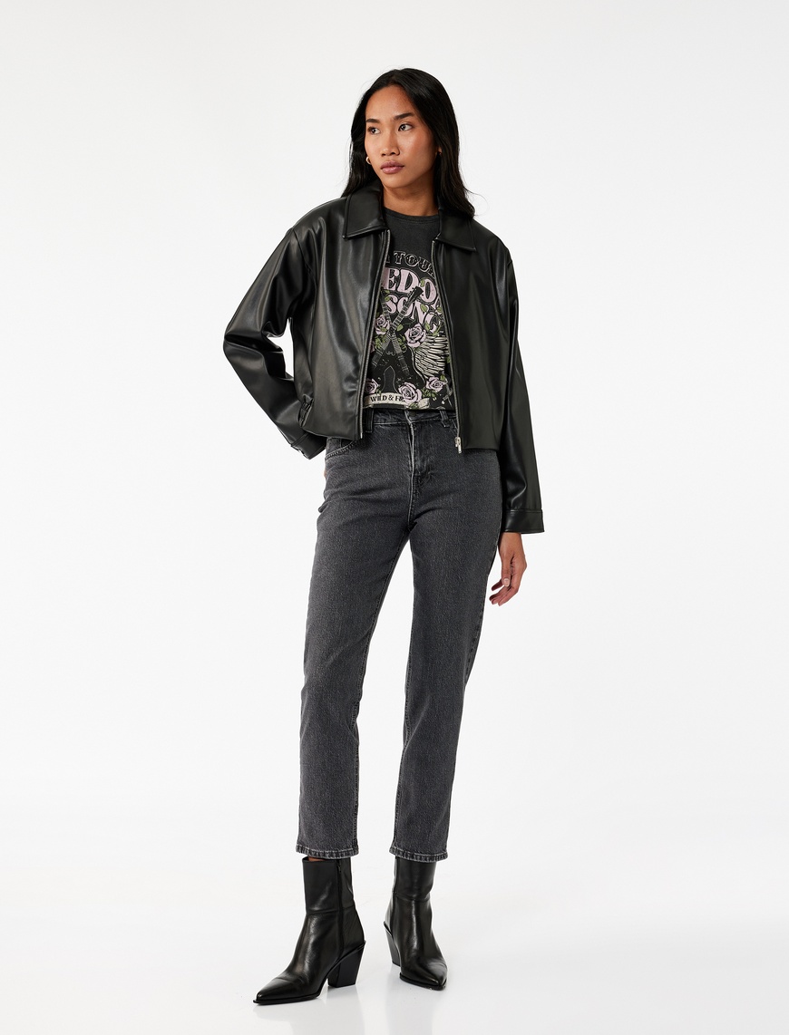   Standart Bel Düz Paça Düğmeli Cepli Straight Fit Jean Pantolon - Straight Jeans