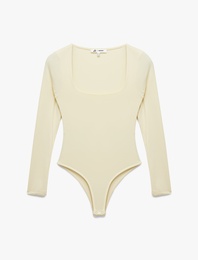 Kare Yaka Uzun Kollu Slim Fit Çıtçıtlı Body