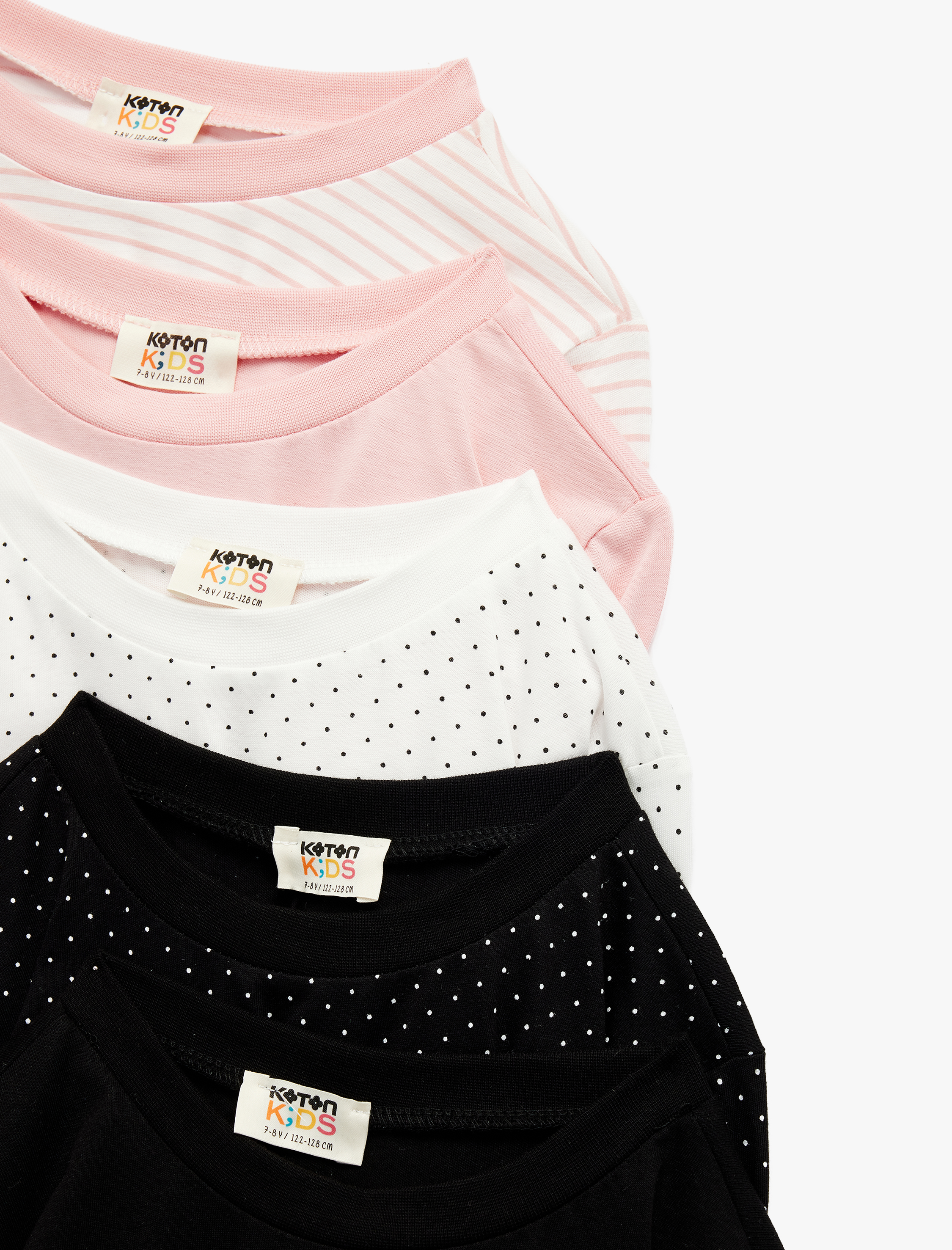  Kız Çocuk Pamuklu Bisiklet Yaka Uzun Kollu Desenli 5'li Tişört Seti