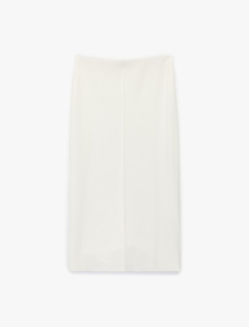   Slim Fit Midi Nervür Detaylı Kalem Etek