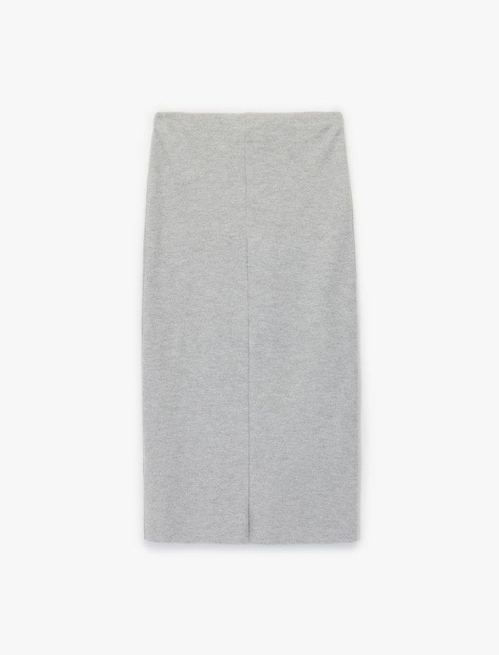  Slim Fit Midi Nervür Detaylı Kalem Etek