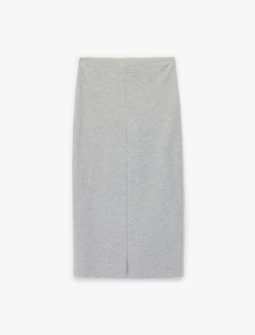   Slim Fit Midi Nervür Detaylı Kalem Etek