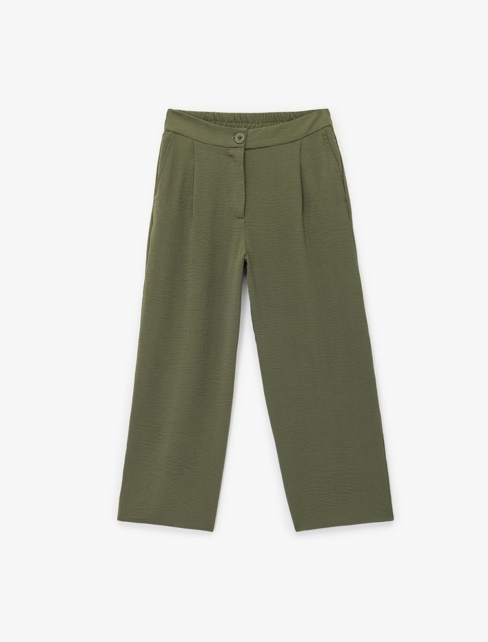  Aerobin Kumaş Pileli Cepli Culotte Fit Kısa Bol Kısa Paça Pantolon