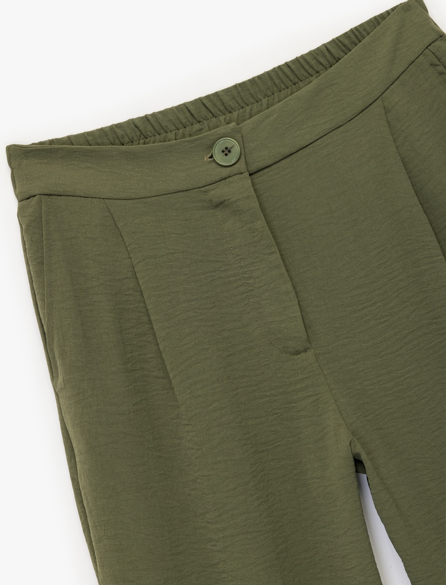   Aerobin Kumaş Pileli Cepli Culotte Fit Kısa Bol Kısa Paça Pantolon