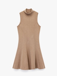 Slim Fit Dik Yaka Kolsuz Mini Triko Elbise