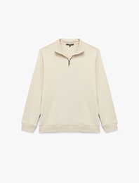 Uzun Kollu Şardonlu Basic Yarım Fermuarlı Sweatshirt