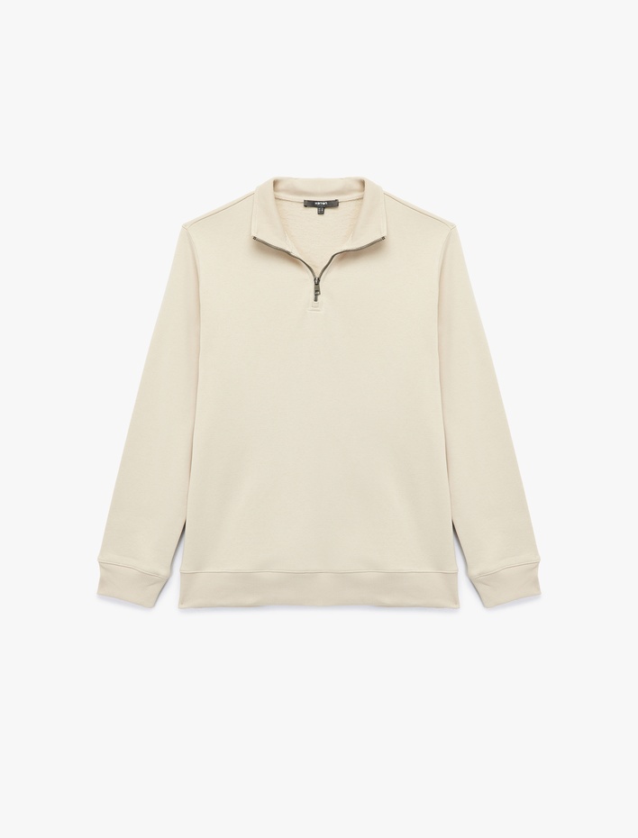  Uzun Kollu Şardonlu Basic Yarım Fermuarlı Sweatshirt