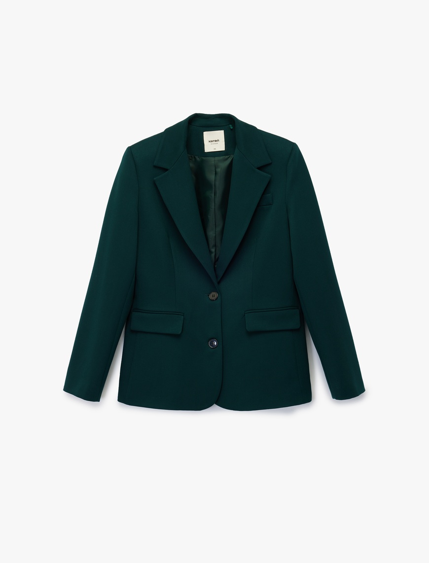   Cepli Düğmeli Kruvaze Uzun Kollu Gabardin Kumaş Blazer Ceket