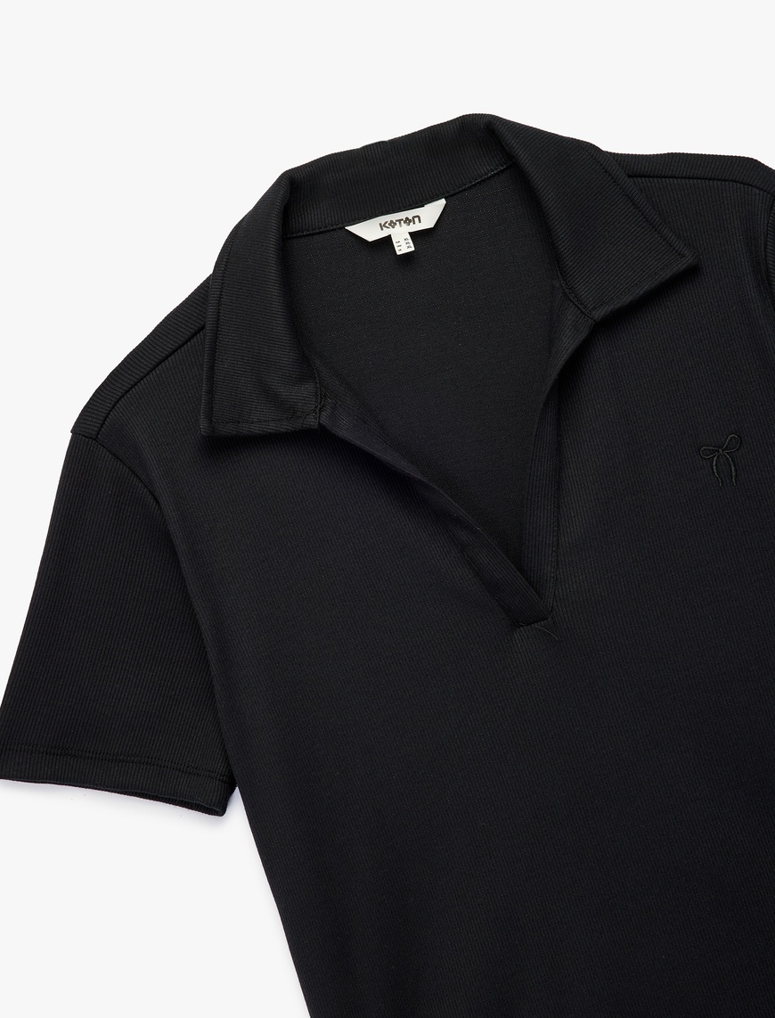   Pamuklu Fiyonk Nakış Detaylı Slim Fit Kısa Kollu Polo Yaka Tişört