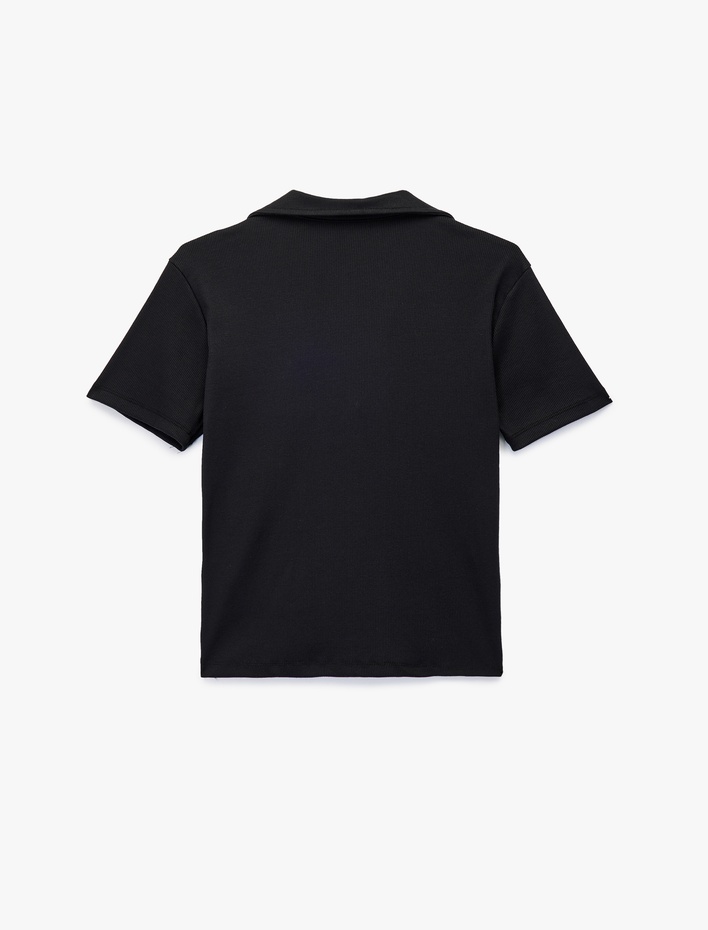  Pamuklu Fiyonk Nakış Detaylı Slim Fit Kısa Kollu Polo Yaka Tişört