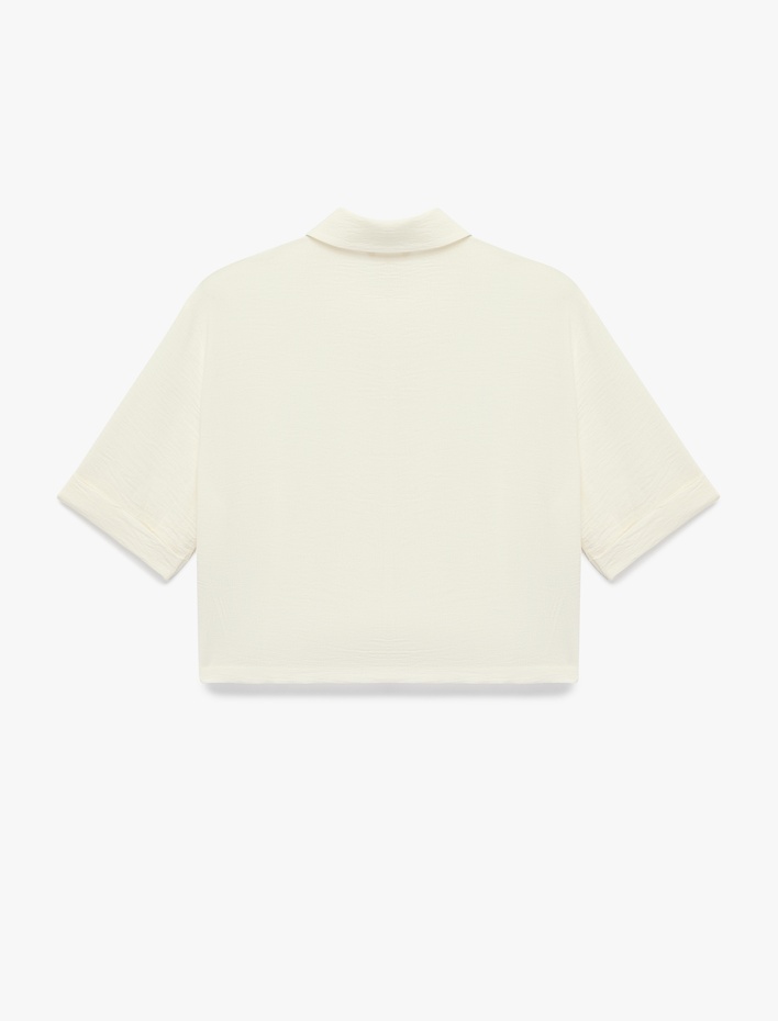  Aerobin Kumaş Regular Fit Kısa Kollu Crop Gömlek