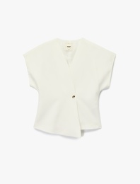 Asimetrik Kolsuz V Yaka Kruvaze Oversize Yelek