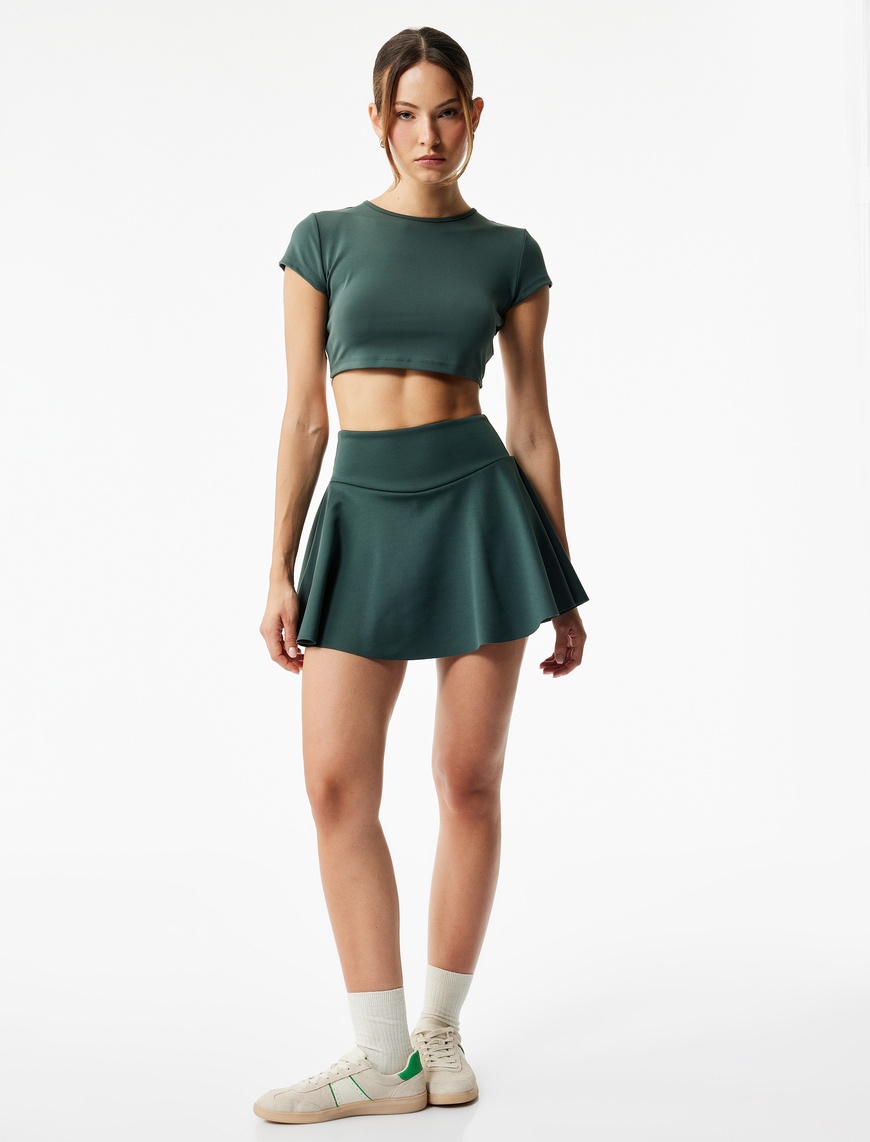   Kısa Kollu Bisiklet Yaka Crop Basic Spor Tişört