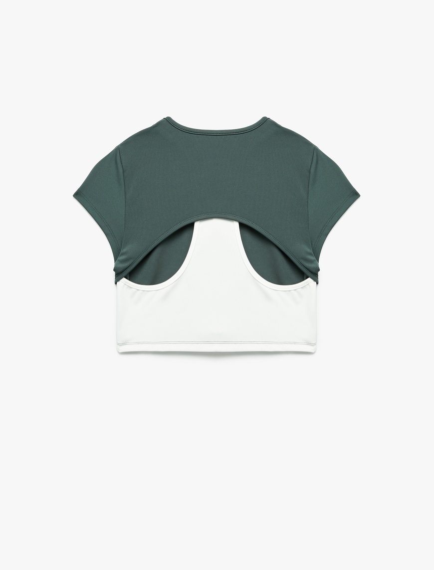   Kısa Kollu Bisiklet Yaka Crop Basic Spor Tişört