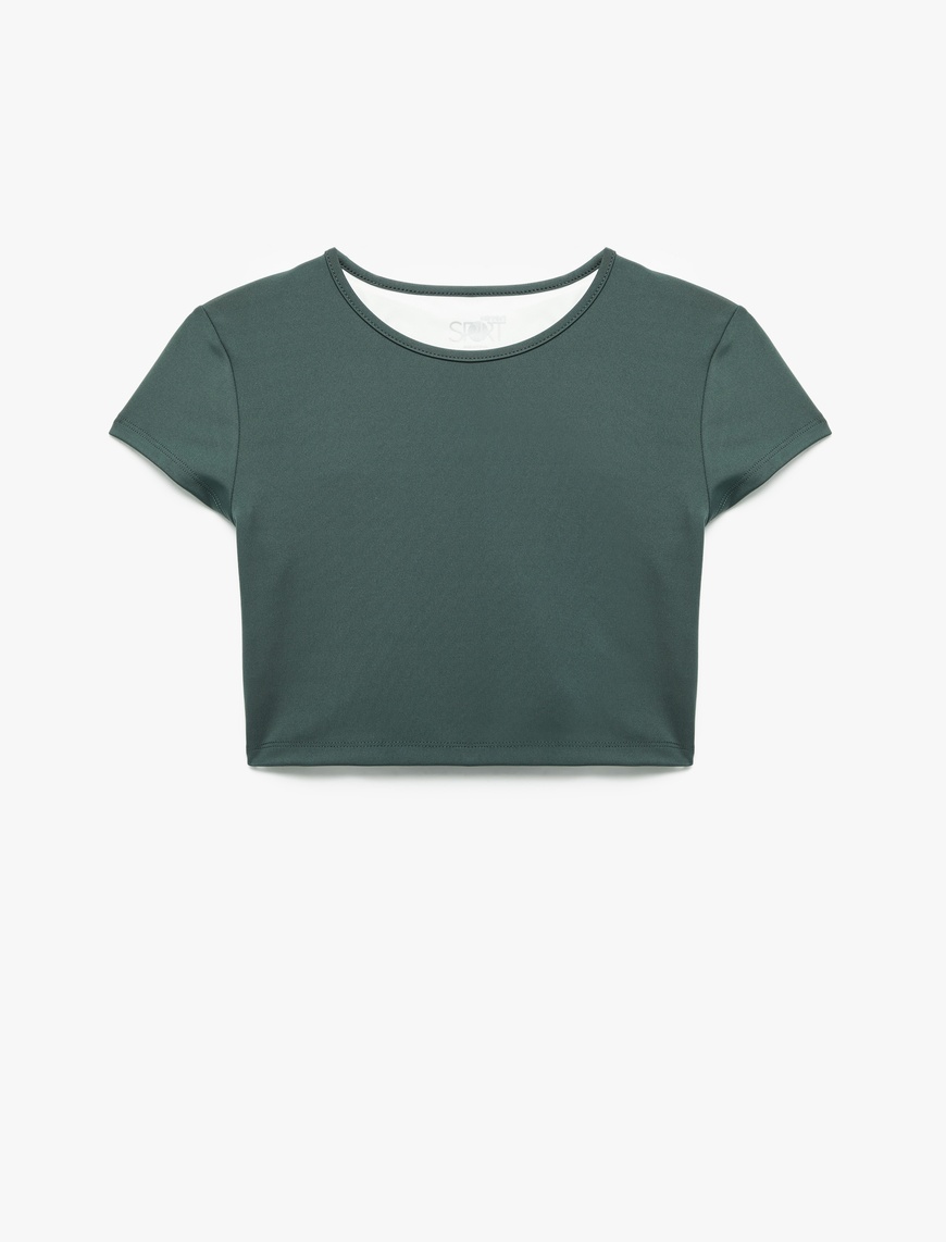   Kısa Kollu Bisiklet Yaka Crop Basic Spor Tişört