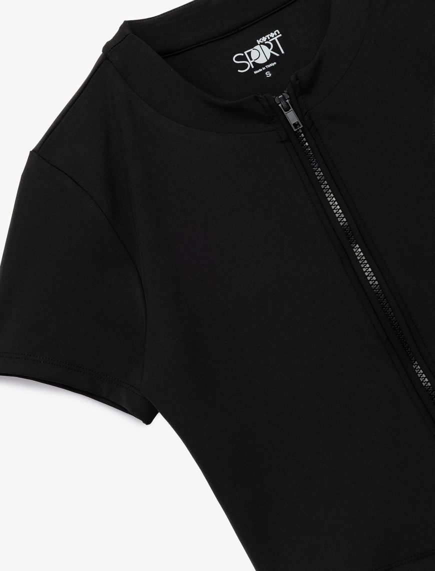   Slim Fit Kısa Kollu Fermuarlı Spor Tişört