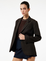 Cepli Düğmeli Uzun Kollu Kruvaze Ekose Blazer Ceket