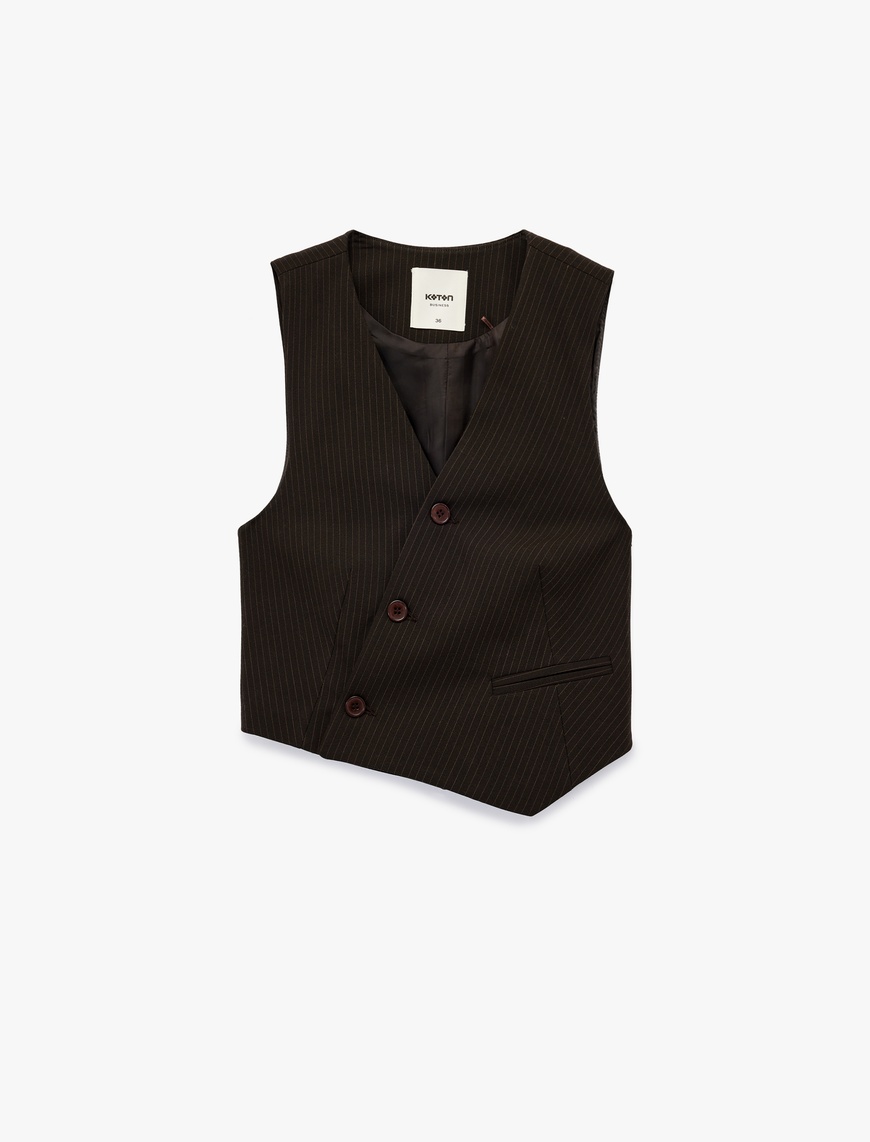   Kruvaze Düğmeli Asimetrik Kesim Blazer Yelek