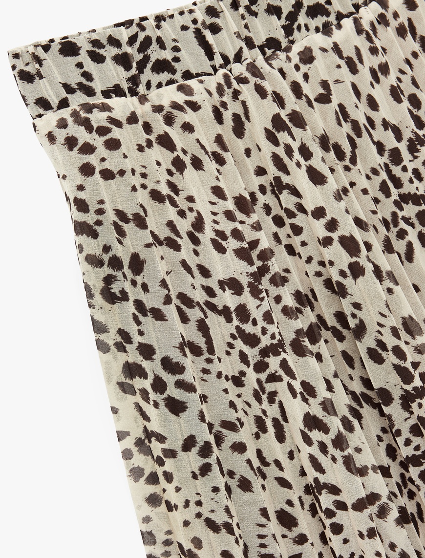   Standart Bel Leopar Desenli Pileli Midi Şifon Etek